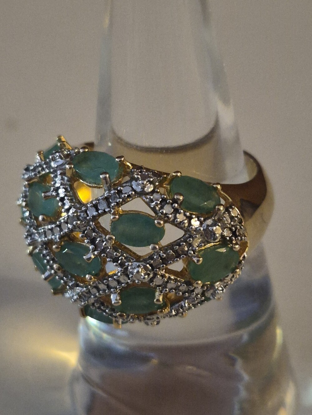 Vintage Gold-Tone Over Sterling Silver 925 Women’s Ring with Green Stone Accents